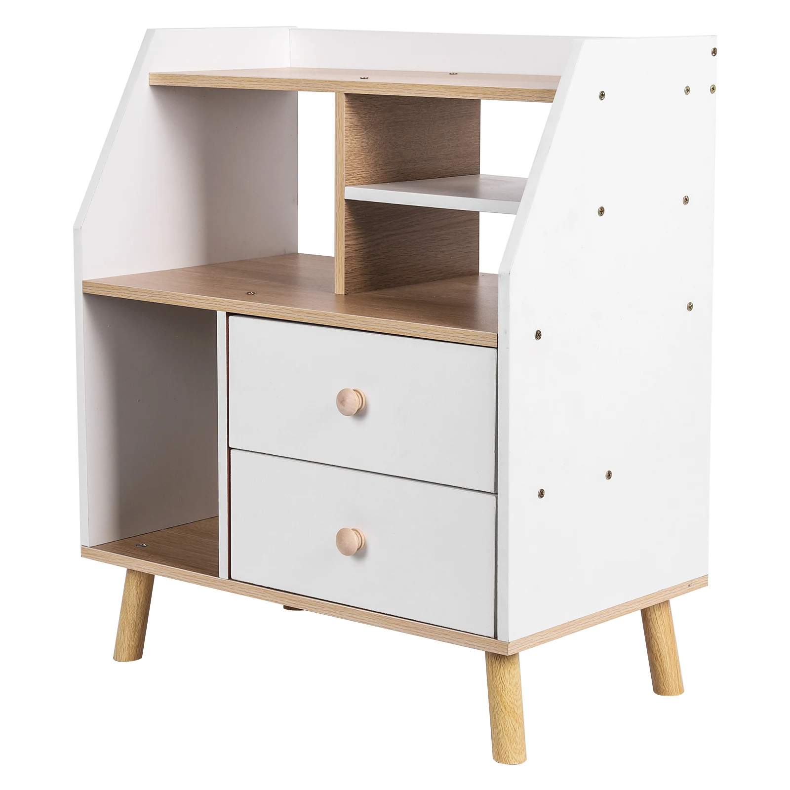 Wooden Bedside Table with 2 Drawers for Living Room and Office