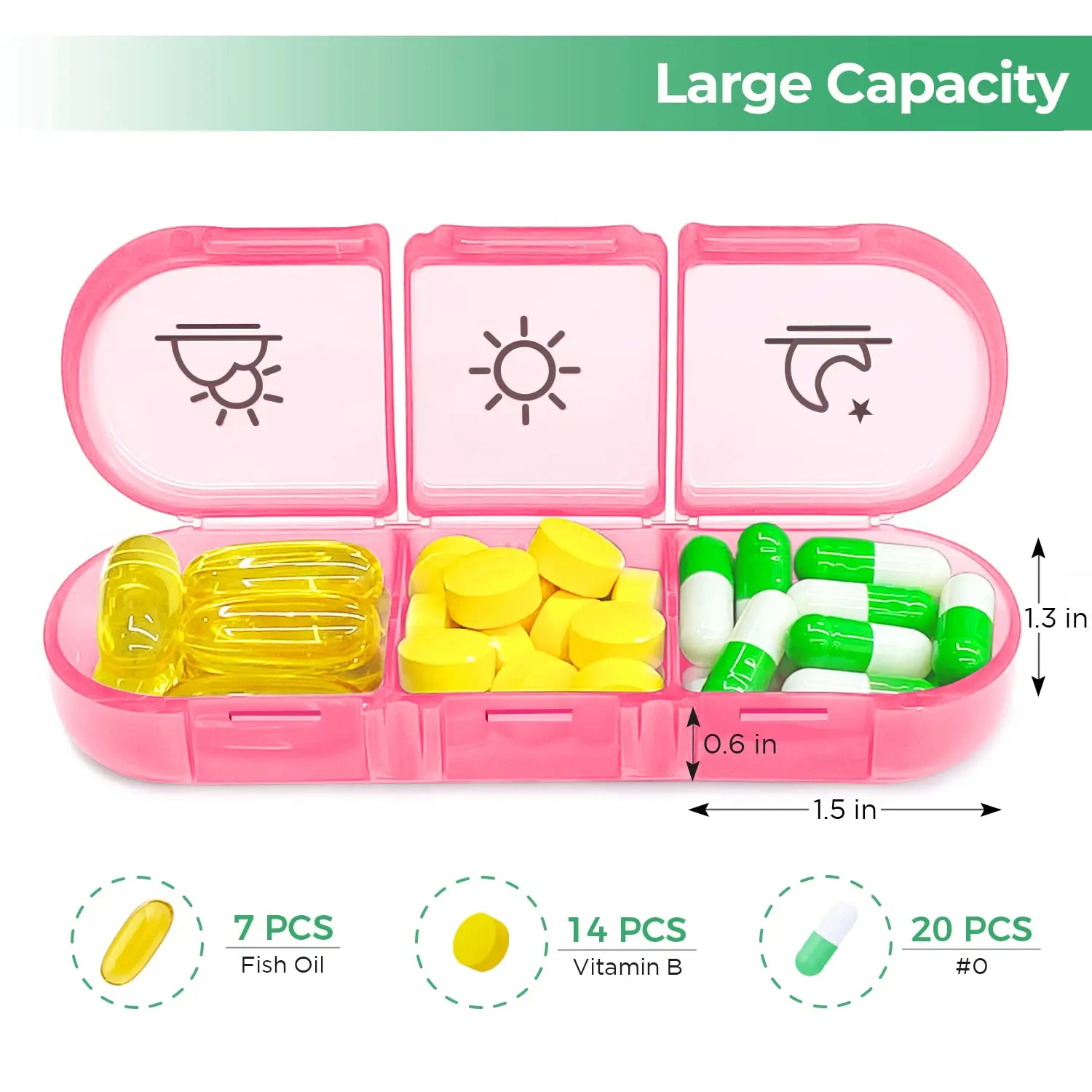 7-Day Pill Organizer 21 Grids 3 Times a Day Portable Travel Pill Box with Large Compartments for Vitamins Medicine and Fish Oils