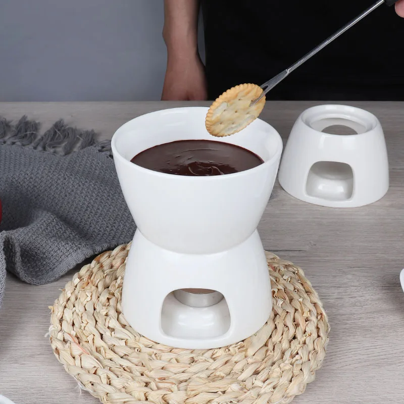 Description Picture 5 of itemMini Fondue Set with Candle/fork Custom Ceramic Fondue Pot Swiss Cheese Chocolate Melting Hotpot Fondue Set with Fork
