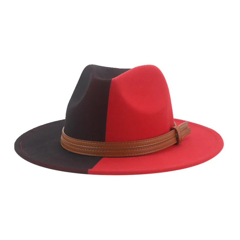 Hat Hats for Women Fedoras Patchwork Felt Caps Men Fedora Red Black New Fashion Luxury Hats for Men Sombreros De Mujer Gorros blue fedora