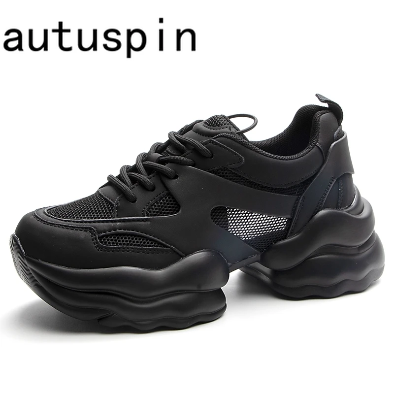 

AUTUSPIN Women Summer Shoes Fashion Genuine Leather Breathable Casual Chunky Vulcanized Sneakers Ladies Korean Style Sneaker