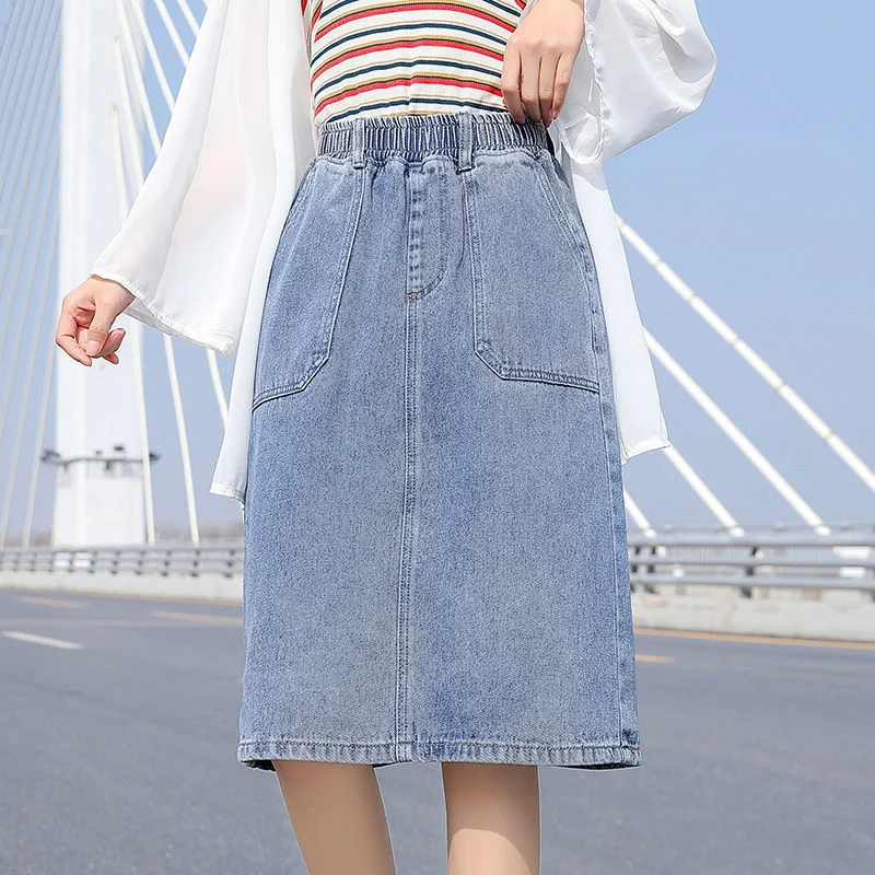 Summer 2022 New Women's Denim Skirt Female Straight Pocket Split A-line Skirts  5XL Vintage High Wasit Jeans Skirt shorts tie dye button pocket denim shorts in multicolor size s