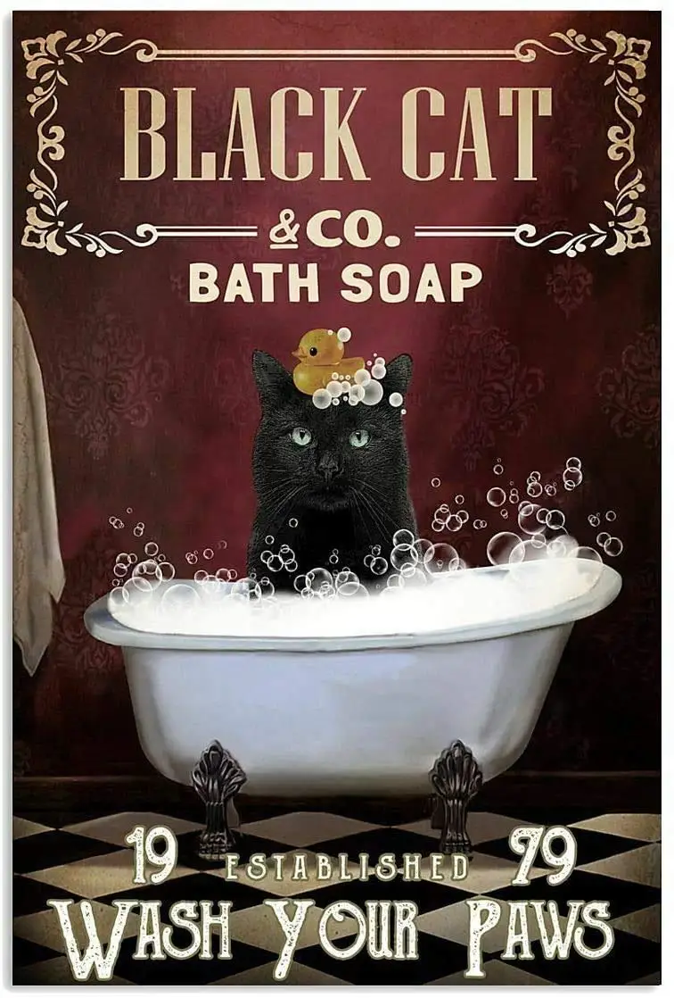 

Red Bath Soap Cat Vintage Metal Tin Signs Iron Painting Plaque Wall Decor Bar Pub Man Cave Cat Club Novelty Bathroom Toile-Meta