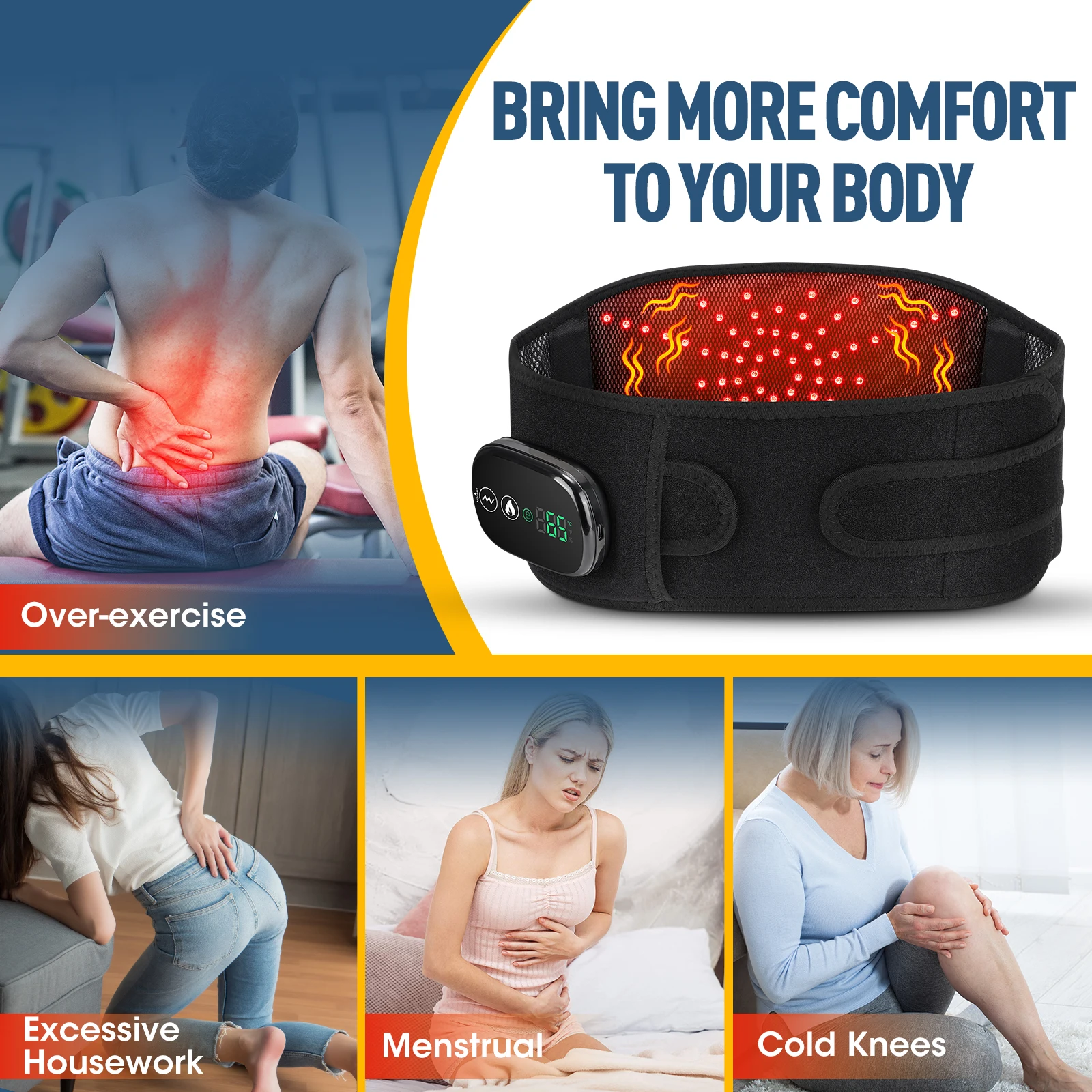  Heating Vibration Massager Belt Hot Compress Waist Support Brace Waist Back Massage Lumbar Support Belt with Extend Belt