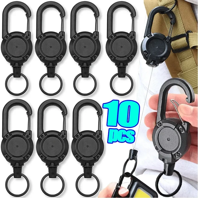 Retractable Heavy Duty Pull Reel Carabiner Key Chains Strong Steel Wire ...