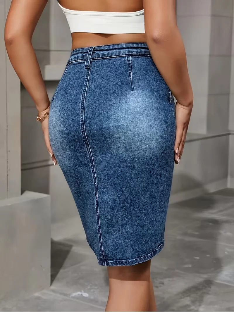 Women's Simple Basic Denim Skirt, High-Waisted, Tummy-Tucking, Butt-Lifting, Slimming, Height-Enhancing, Fashionable and Versatile for All Seasons, Bodycon Skirt 4