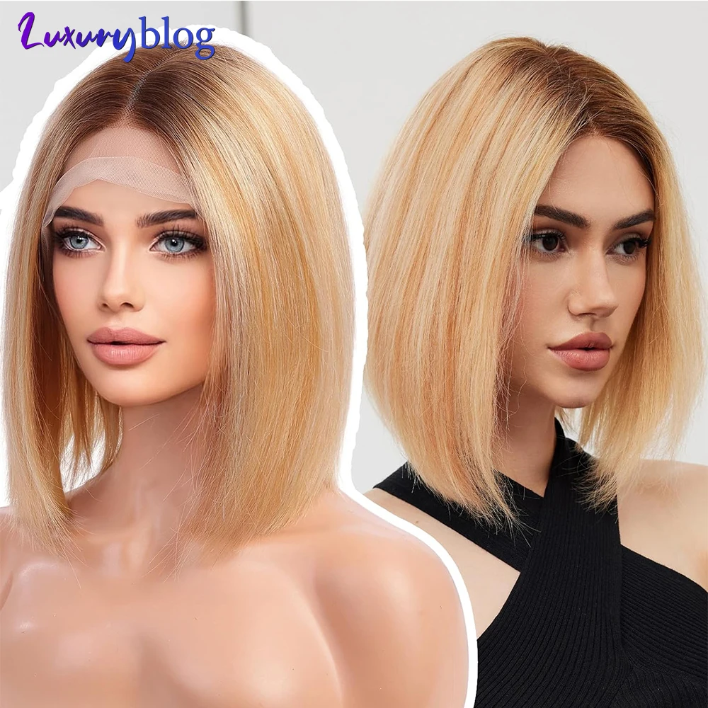 

Highlight Blonde Short Bob Human Hair Wigs 13x4 Lace Front Wig Ash Blonde Brazilian Remy Hair 613 Colored Glueless Wig for Women