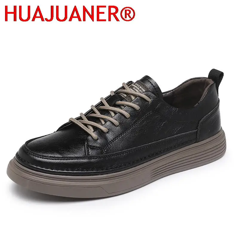 

Vintage Style Men's Shoes Genuine Leather British Style Casual Shoes Fashion Youth Teenage Sneakers Non-Slip Lace-Up Basic Boots