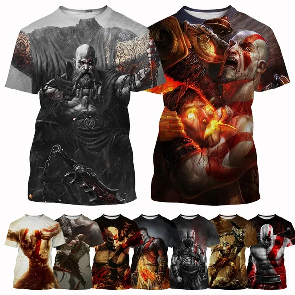 Letnia nowa moda fajna męska grecka mitologia gra T-Shirt Kratos bóg wojny z nadrukiem T Shirt Casual krótki rękaw topy z okrągłym dekoltem