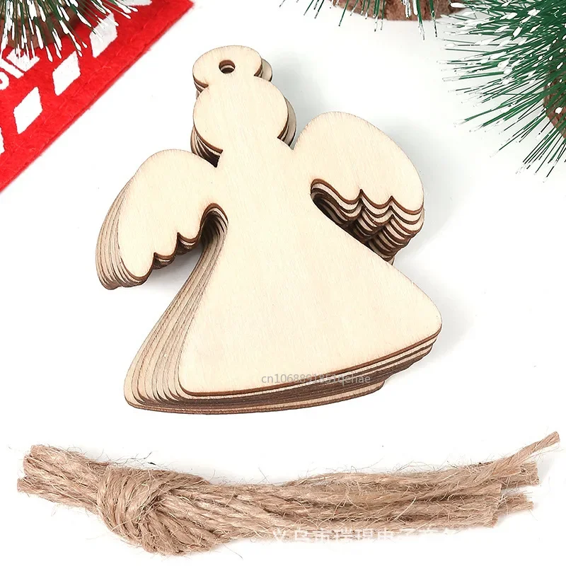 100-10PCS Christmas Wooden Ornaments Unfinished DIY Christmas Crafts for Xmas Tree Pendant Ornaments 2024 Navidad New Year Decor