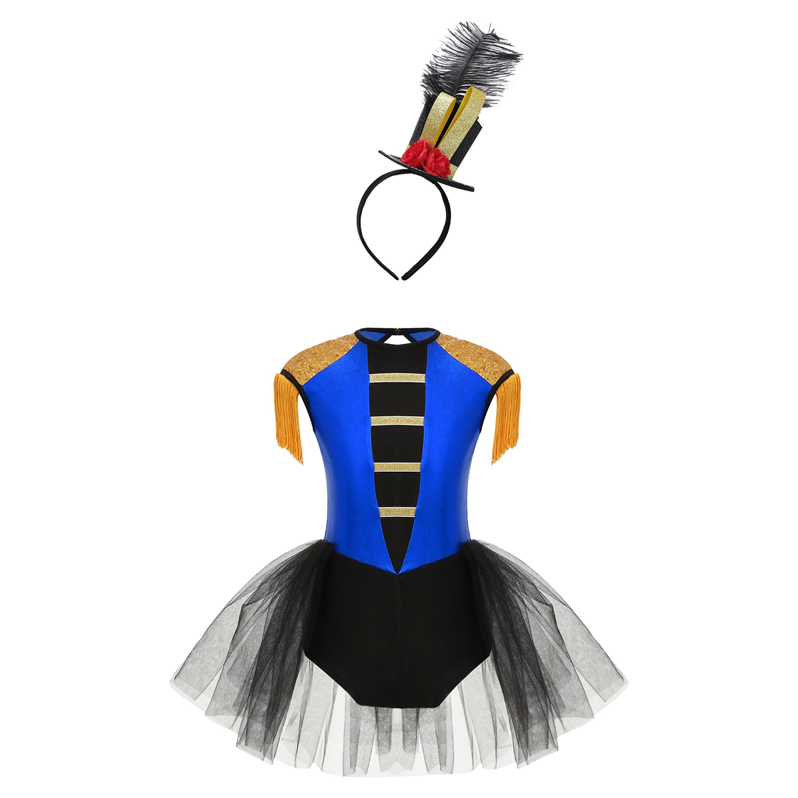 Kids Girls Ringmaster Cosplay Costume - Sequin Tutu Dress With Steampunk Top Hat - View #5