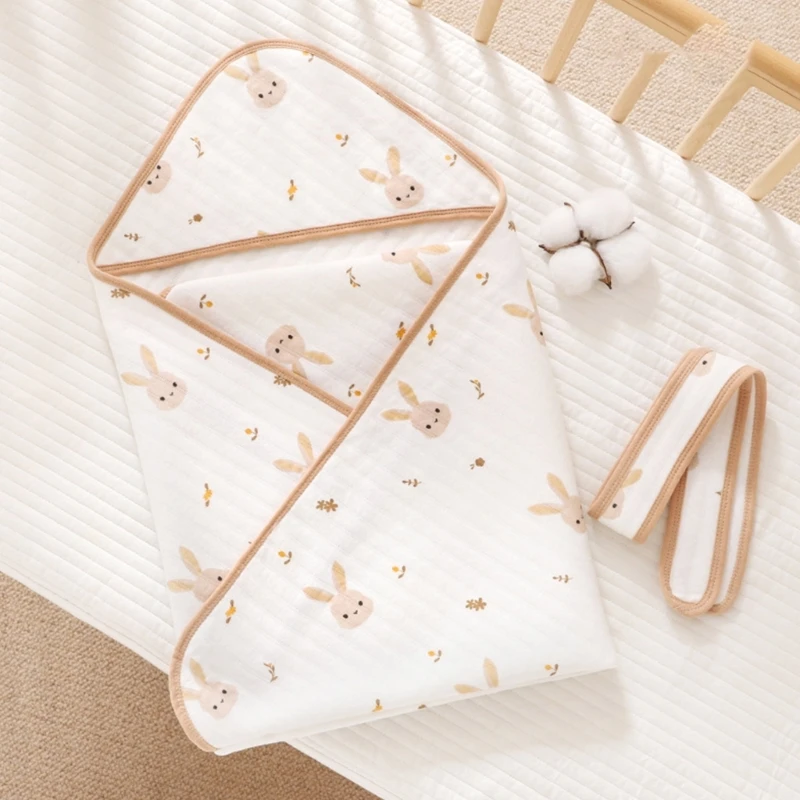 

Soft Cotton Muslin Hooded Baby Bathrobe Cartoon Bear Rabbit Newborn Swaddling Wrap Unisex Kids Bath Towel Bathrobes with Belt