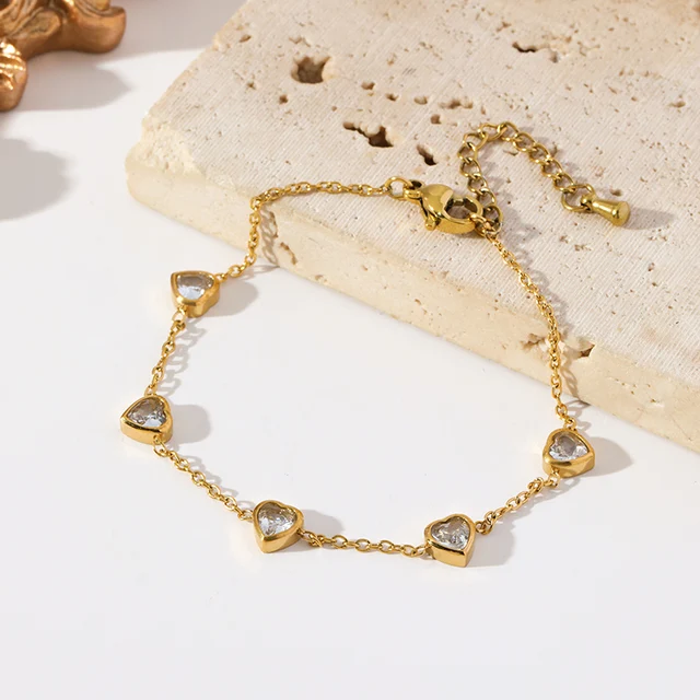 GANEMLY 316L الفولاذ المقاوم للصدأ الساطع القلب الزركون قلادة سوار طقم من الحلقان للنساء موضة فاخرة مجموعة مجوهرات مقاومة للماء 6