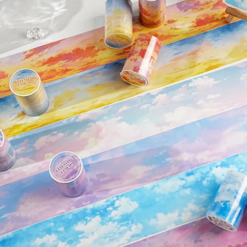 미스터 페이퍼 스카이 클라우드스케이프 테이프 200cm - PET 소재 대형 롤, 에테리얼 저널 데코, 창의적인 콜라주 재료