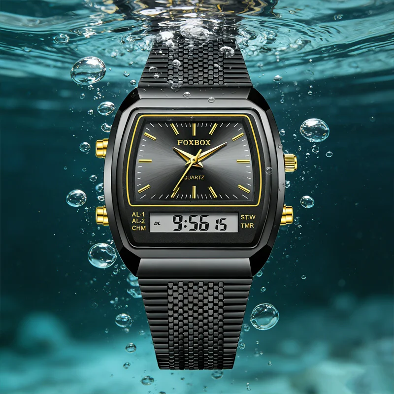FOXBOX Luxury Dual Display Waterproof Sports Watch - Fashionable Quartz Timepiece