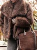 Women's Brown Long Sleeved Buttons Faux Fur Coat Winter Thick Warm Fury Turn-down Jacket Female High Street Outerwear 2024 2