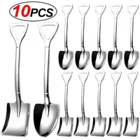 10/2Pcs Stainless Steel Shovel Spoon Gold Silver Coffee Spoons Ice Cream Dessert Scoops Teaspoon Kitchen Tableware Cutlery Set 1