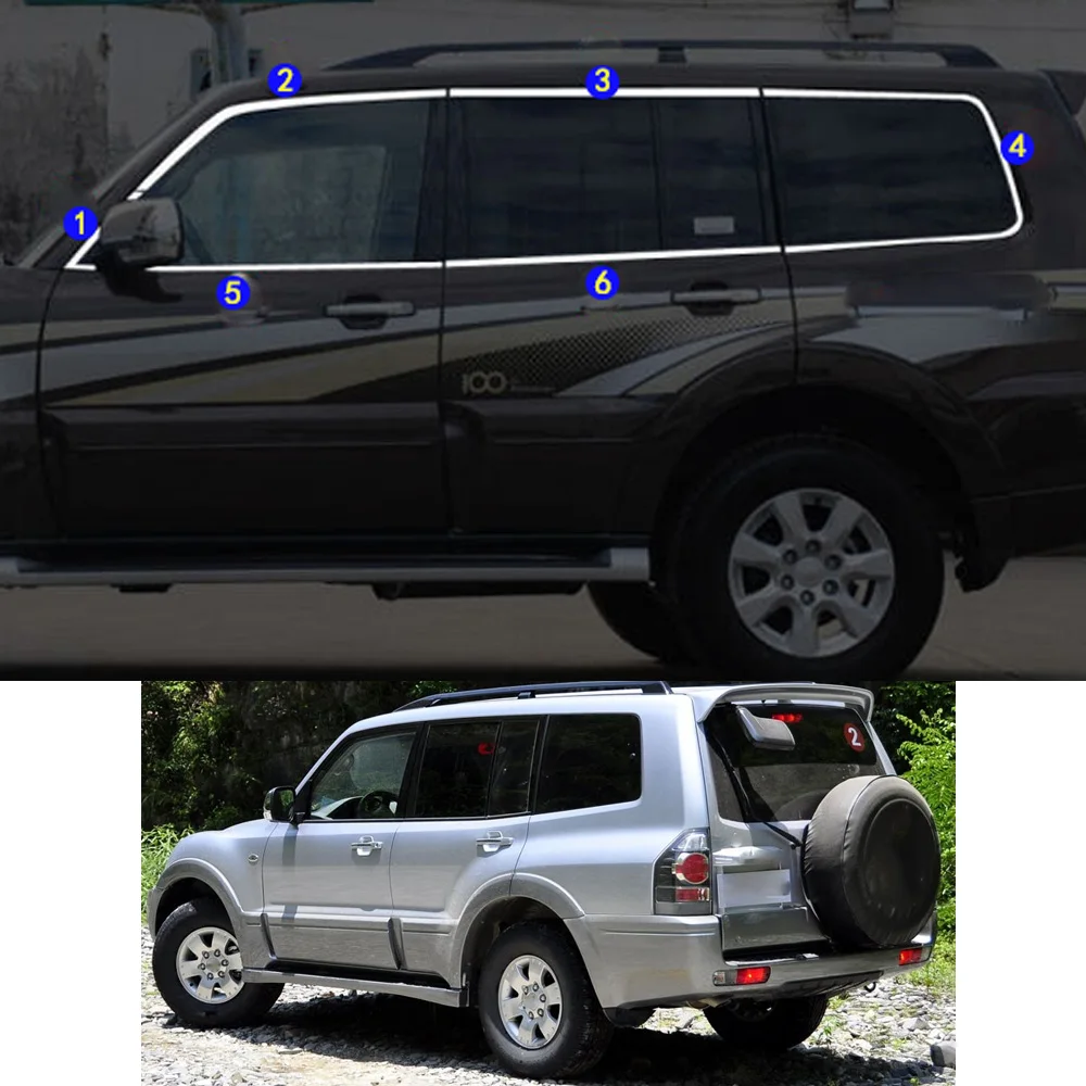 

For Mitsubishi PAJERO V73 V77 V93 V97 2004-2008 2009-2019 Sticker Garnish Pillar Window Middle Strip Trim Frame Hoods Parts