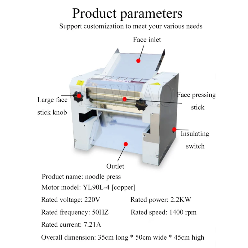 Electric Noodle Maker Stainless Steel Dough Sheeter Dough Roller Automatic Pasta Maker Machine