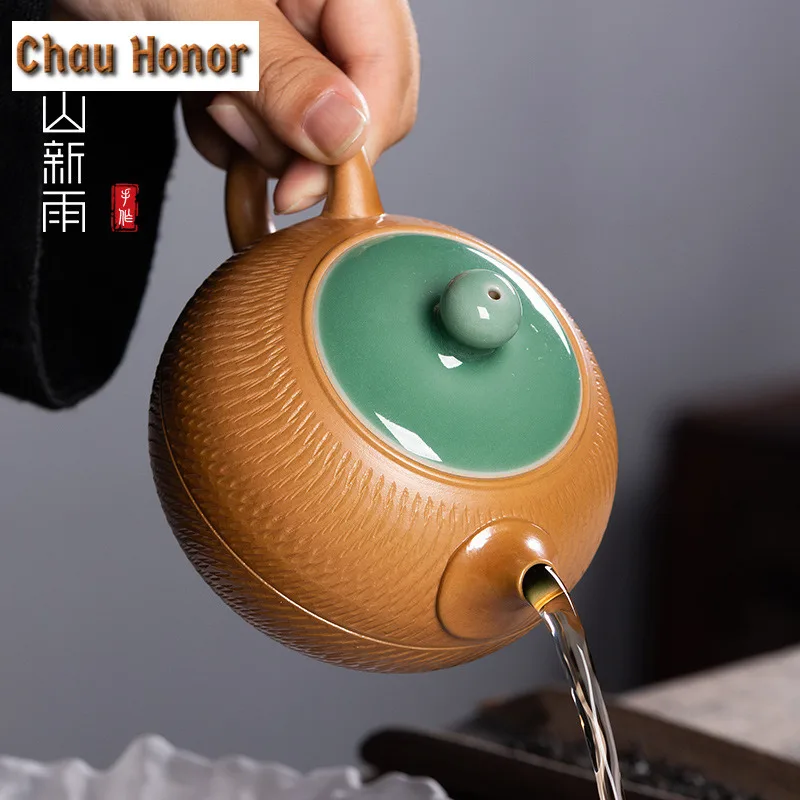 Handmade Jumping Knife Longquan Celadon Tea Set Complete Set Ancient Tea Ceremony Set Teapot and Tea Cup Set Tea Item Collection