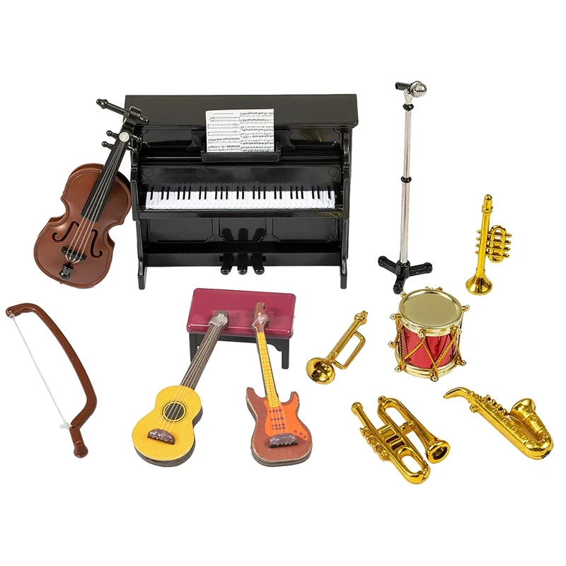 Dollhouse Miniature Musical Instrument Set 12PcsMini Dollhouse Musical Instrument Model Dollhouse Decoration Accessories