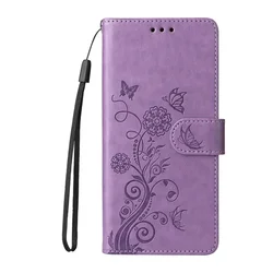 Fringed Iris Leather Flip Wallet Phone Case with Card Slot for Moto G24 (PURPLE)