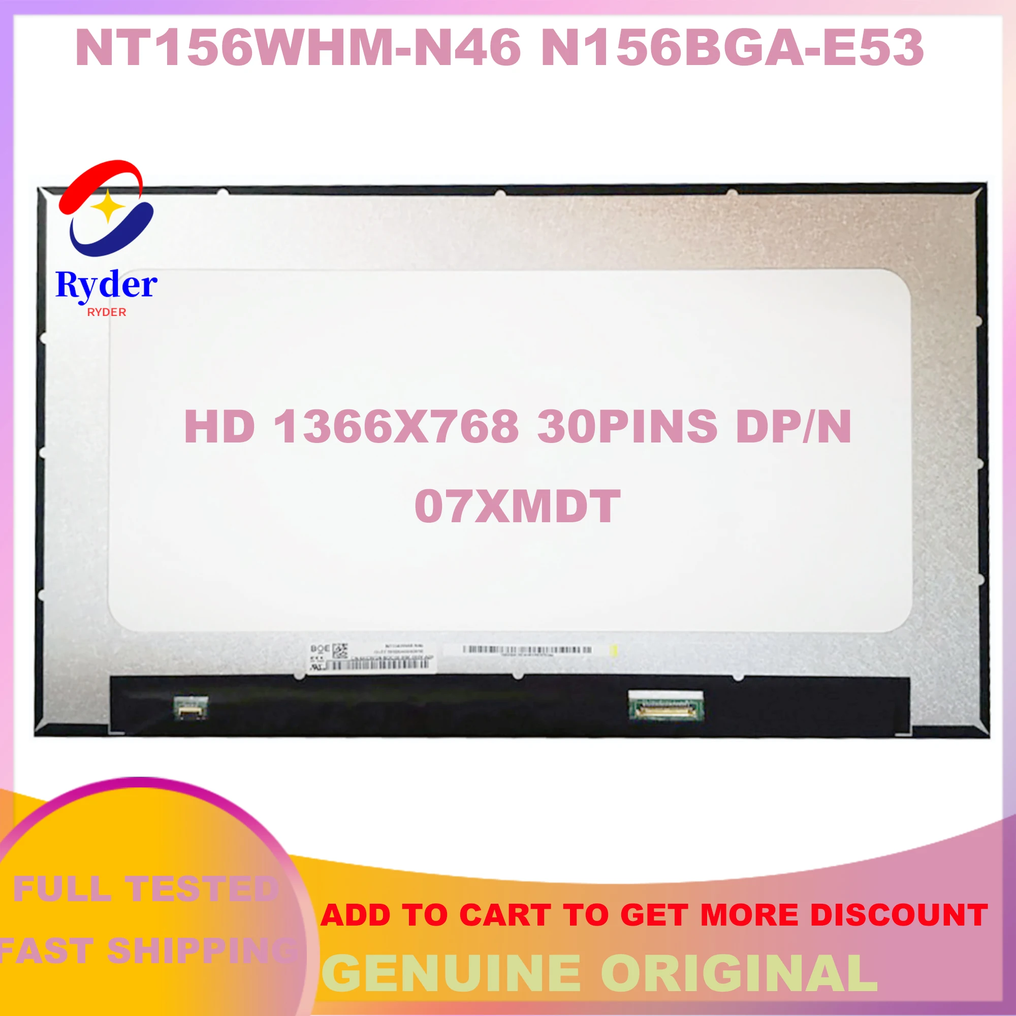 

15,6 "Φ ЖК-матрица ноутбука 1366X768 EDP 30PINS 45% NTSC 60HZ DP/N 07XMDT ЖК-светодиодный, панель экрана