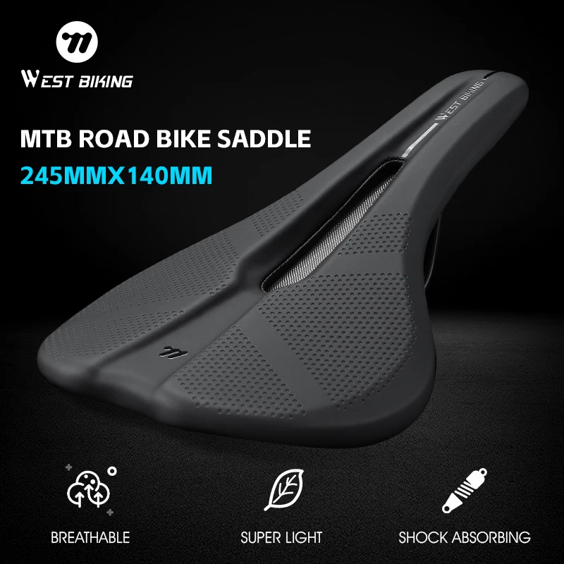WEST BIKING Breathable Non-Slip Leather Bike Saddle with Shock Absorbing Hollow Design
