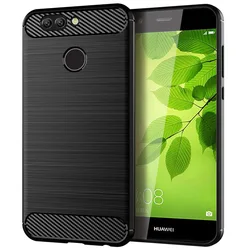 Brushed Soft Silicone Shockproof Carbon Fiber Phone Case for Nova 2 Plus (Black)