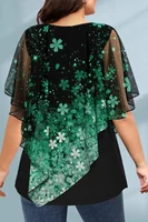 Plus Size Women Blouse Cloak Loose Casual Floral Print Ruffle Batwing Cape Sleeve Tee Top Medium Stretch Women Shirt Top - Image 3