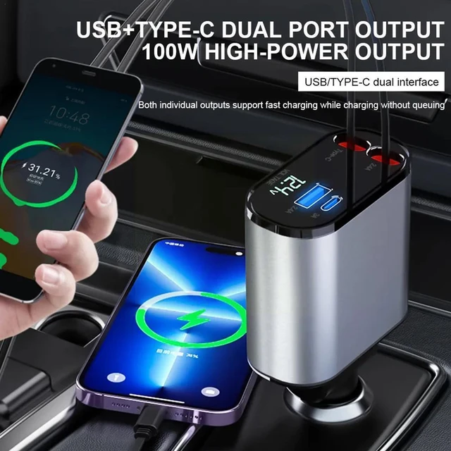 Cargador de coche para iPhone 15, cargador de automóvil USB C de doble  puerto de 40 W, carga rápida con 2 cables USB C a C de 6 pies, adaptador de