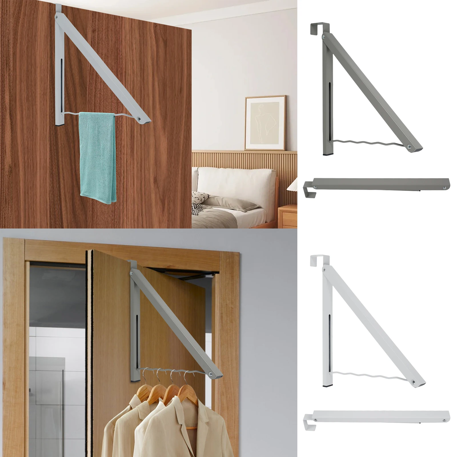 

2Pcs Over The Door Hanger Metal Foldable Hanging Rack 20lbs Weight Capacity Collapsible Clothes Drying Single Rod Laundry Hanger