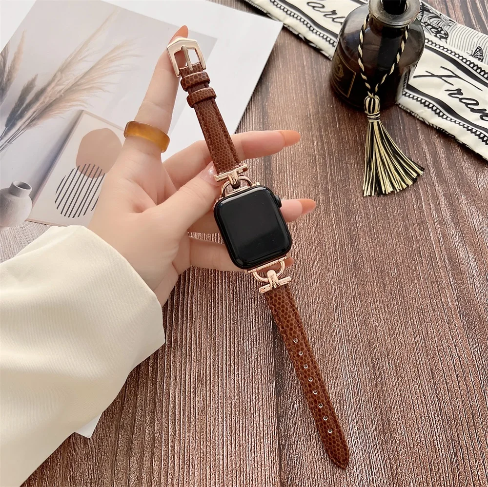 Genuine Band For Apple Watch Leather strap 41mm-45mm 49mm 38mm 40mm 42mm 44mm Slim bracelet iwatch series ultra 2 9 8 7 6 5 4 3