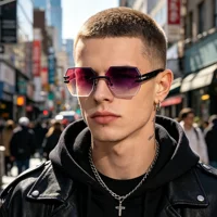 CATERSIDE Nouvelles Lunettes de Soleil Sans Monture pour Hommes, Verres Polychromes Dégradés Tendance, Monture Métallique, Lunettes de Soleil de Fête et d'Extérieur pour Femmes 2