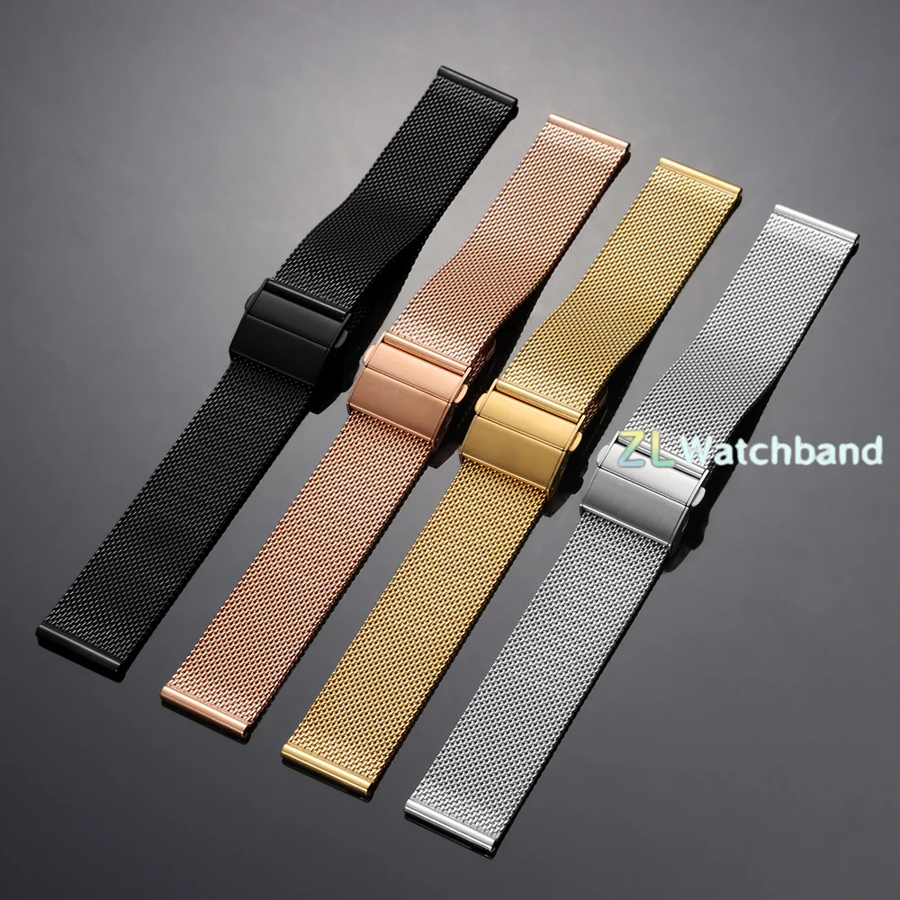 Sleek Black Milanese Stainless Steel Quick Release Watch Band