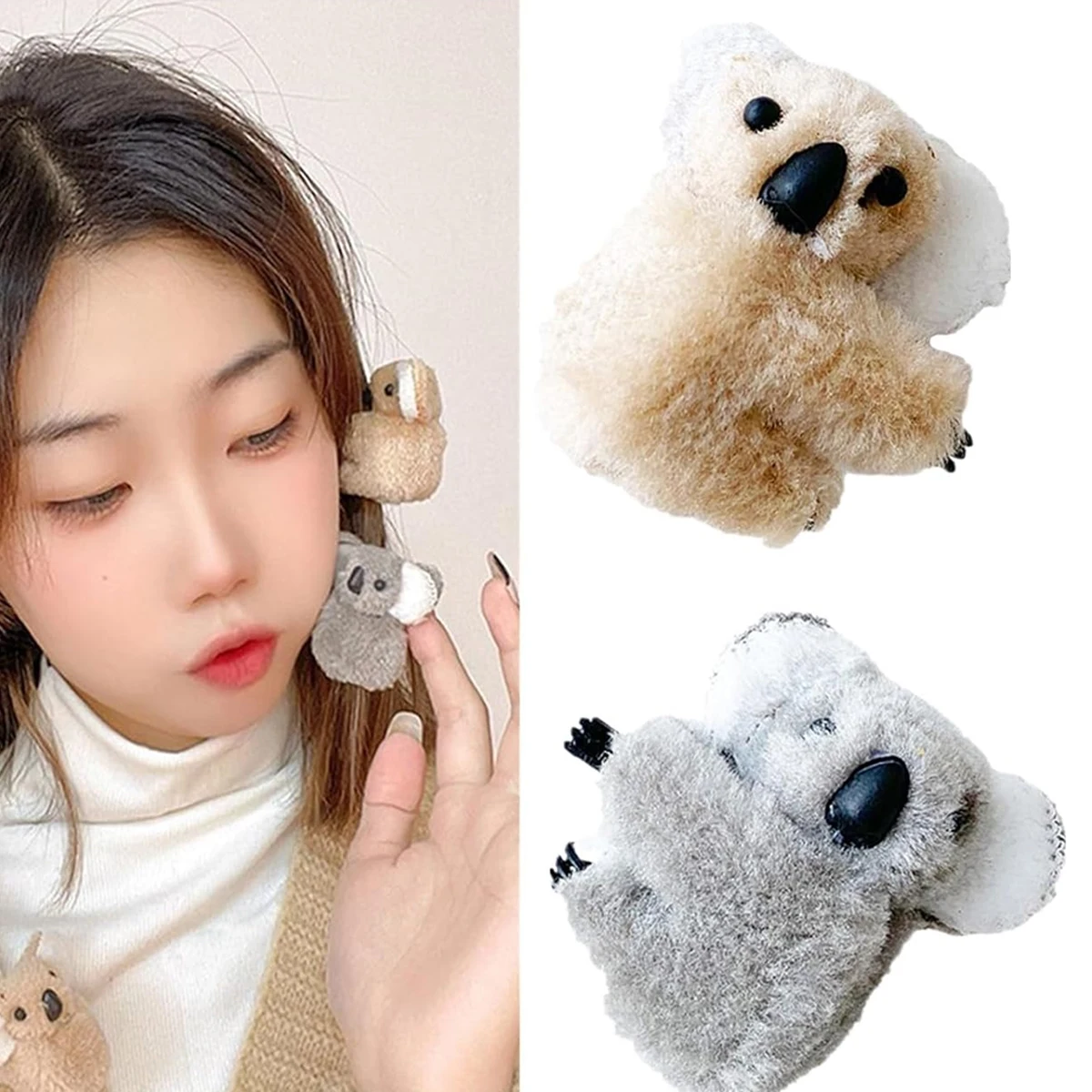 2PCs Koala Clip Cute Hair Clips Fuzzy Hair Clips plug Hair Jaw Clips Non Slip Koala Hugger Hair Accessories for Girls qss 2pcs multimeter test leads 4mm banana plug to alligator clip stackable cable wire 1m electrical tools accessories q 70054 1