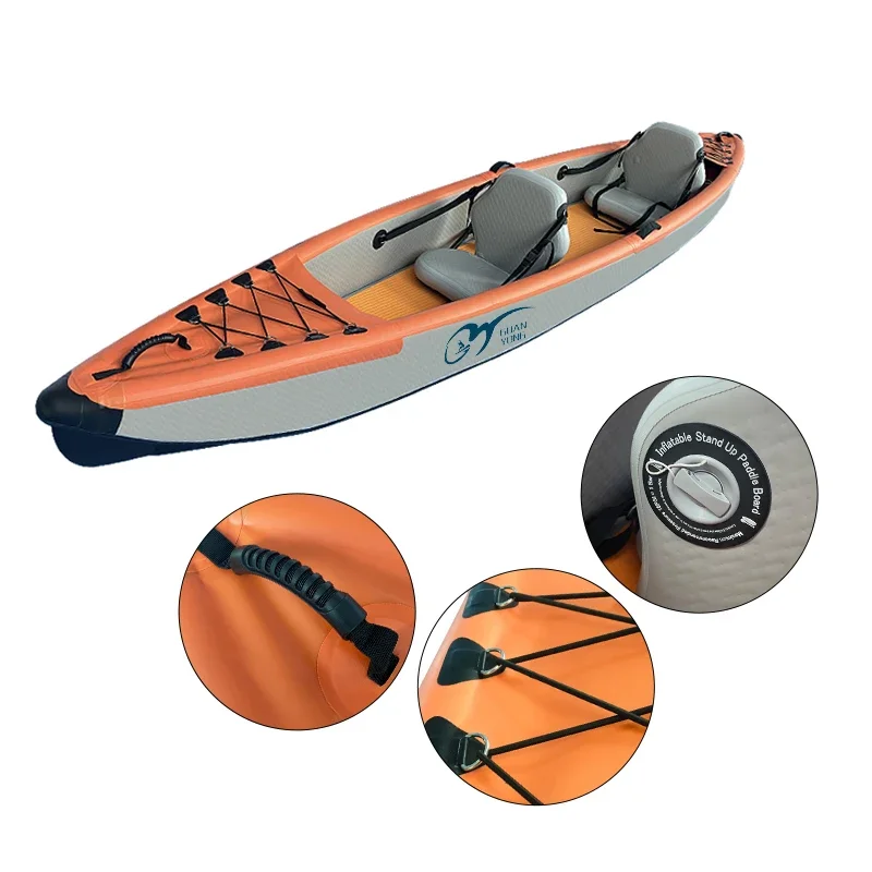Inflatable Kayak Canoe Rowing Boat Fishing Approved PVC 2-Person Double Seats Detachable K2 Water Sports Skiing with Paddles
