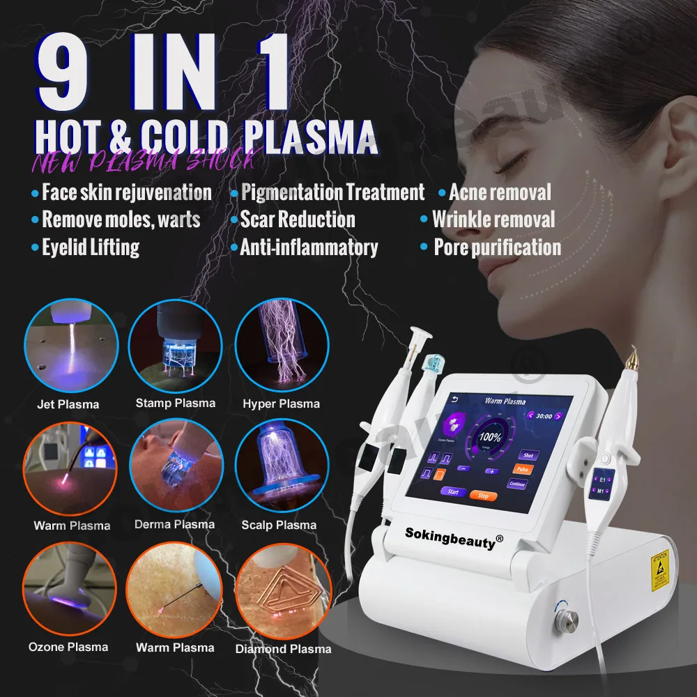 9 In 1 Hot and Cold Plasma Device Ozone Jet Hyper Fractional Plasma Machine For Acne wrinkle Removal Face Lifting Hair Growth