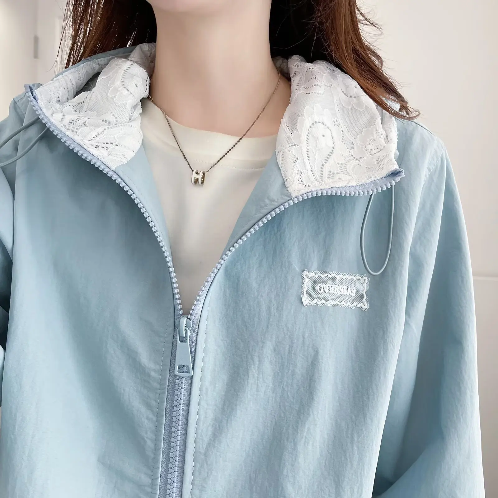 XXXXL Fashion Plus Size Women's Jacket New Autumn Lace Patchwork Hooded Casual Coats 932