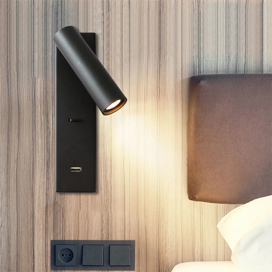 

Creative Adjustable Long LED Wall Lamps Reading Spotlight With USB Charger Room Study Aisle Wall Sconce Spotlight