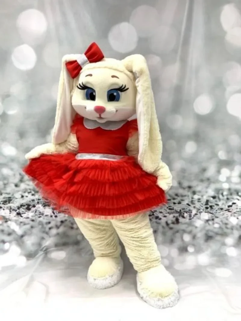 Halloween Christmas Cute Hare Rabbit Con Red Dress Mascotte Fancy Cartoon Mascot Costume Peluche Fancy Dress Costume Da Mascotte