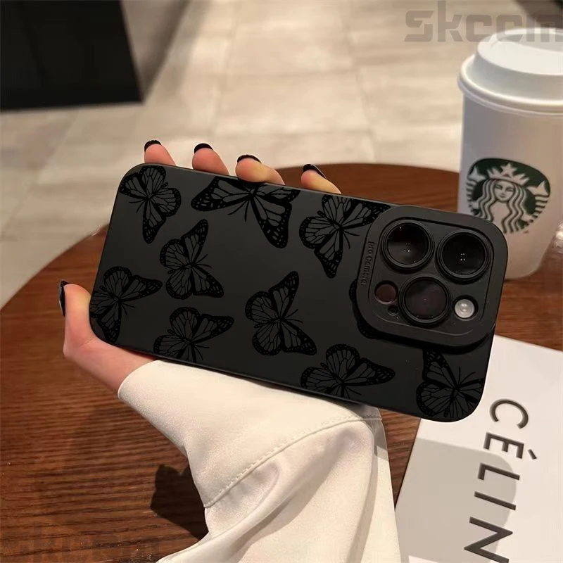 Elegant Black Butterfly Pattern Shockproof Silicone Phone Case