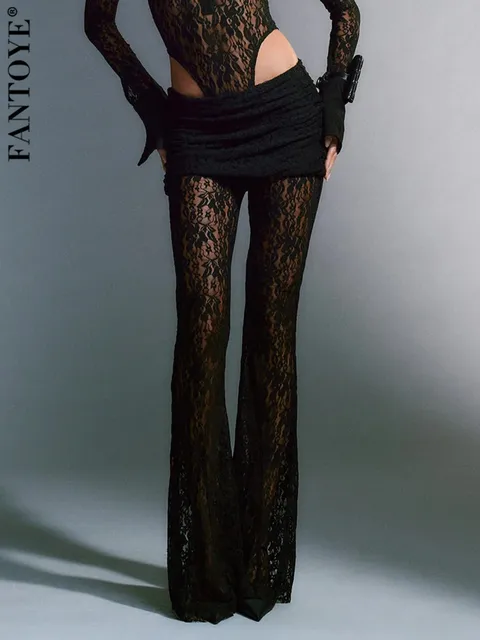 Floral Lace High Waisted Pants 1