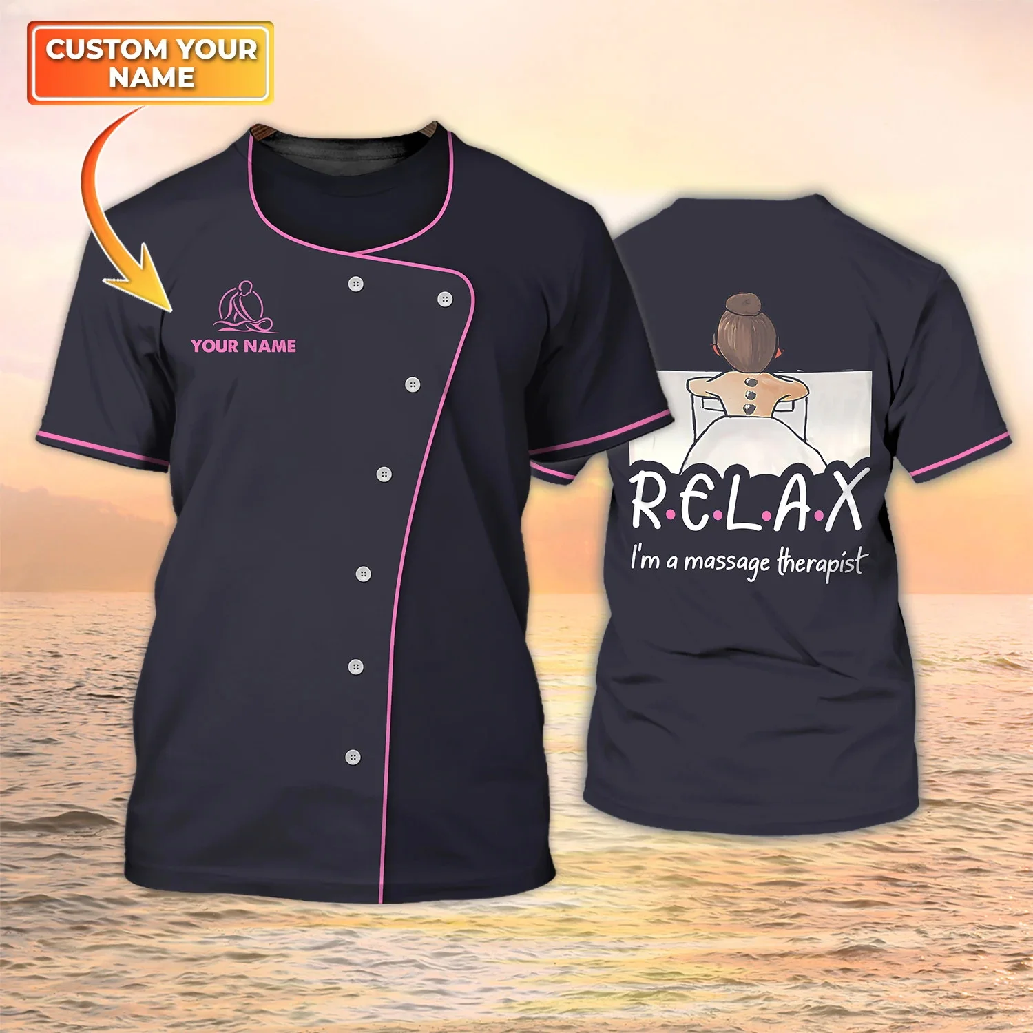Neueste Sommer männer T-shirt Massage Therapeuten Pesonalized Name 3D Gedruckt t shirt Unisex Casual Tops Schönheit Spa Uniform DW153 – Detail 9