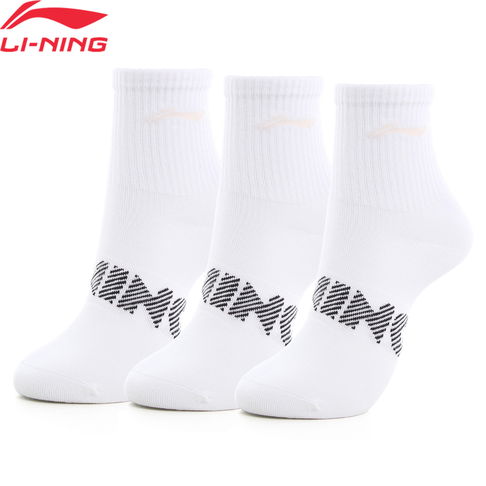 Li-Ning Unisex Sports Style Men Women 3Pairs Socks 24-28cm Breathable LiNing Letters Comfortable Sport Sock AWSU023