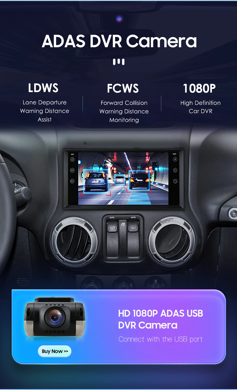 Hizpo 7" Android 13 for Jeep Cherokee Compass Commander Wrangler 300C Caliber Liberty Car Radio Stereo 4G+WIFI AI Voice GPS Navi