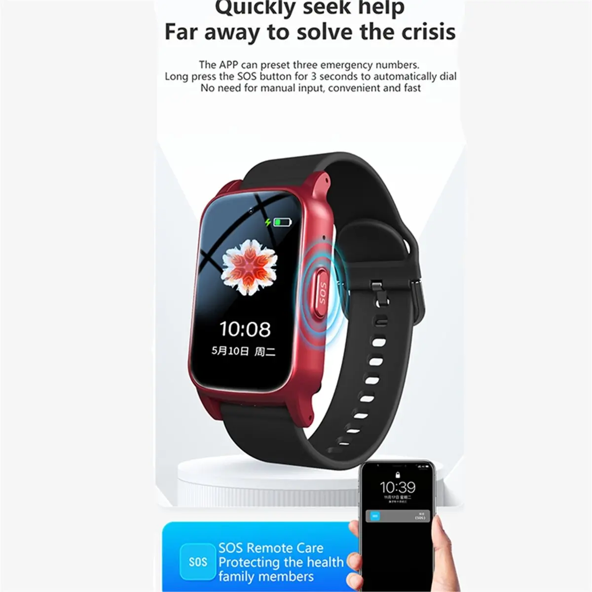 ABSF Smartwatch 4G per Anziani con GPS, SOS, Rilevamento Cadute, Supporto di Emergenza, Monitoraggio Salute AI per Anziani Rosso B - immagine 5