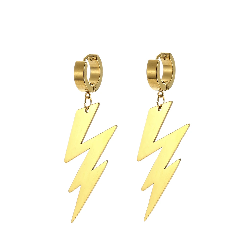 Lightning Bolt Shape Stainless Steel Drop Earrings for Women Girlfriend Party Daily Jewelry Gift Hip Hop Punk Korean Fashion New 3