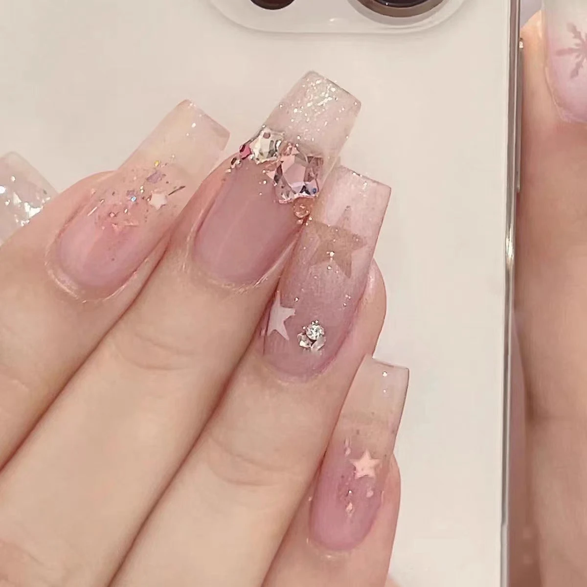 

Skeleton Pink Star Nail/Punk style nail/Y2k style Nails /Elegant Nails/3D nail/hand made Press on Nails/Press on Nails