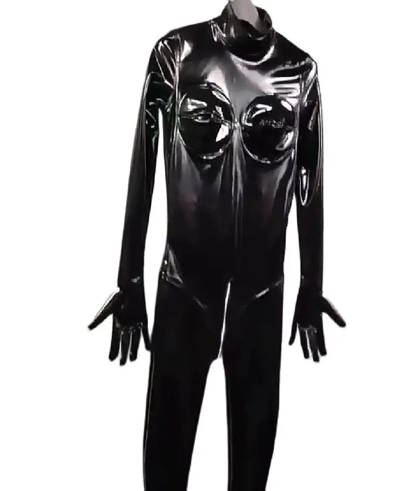 Women Mirror Black Cosplay Bodysuit Elastic Tight Jumpsuit